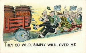 Postcard 1920s Prohibition Chasing booze wagon Comic Humor TP24-537