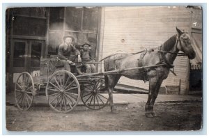 1910's Children Riding Wagon Horse RPPC Unposted Photo Postcard