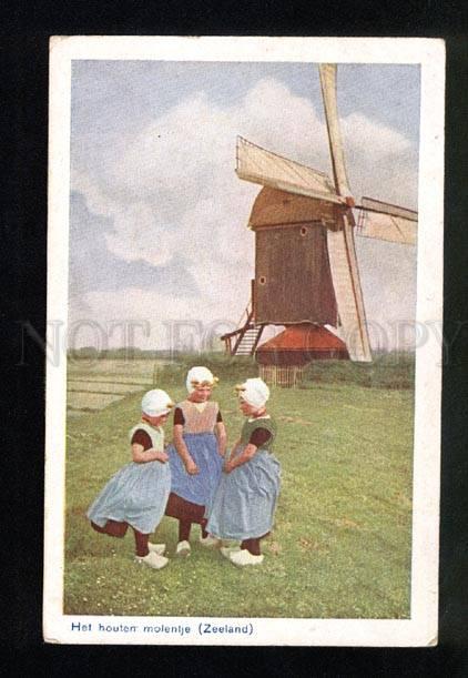 035268 HOLLAND ZEELAND Wind mill & girls Vintage PC