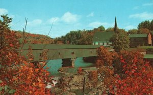 Vintage Postcard Longest Covered Bridge At Ammonoosuc River Bath New Hampshire