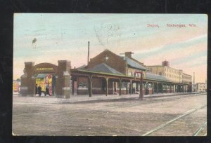 SHEBOYGAN WISCONSIN RAILROAD DEPOT TRAIN STATION VINTAGE POSTCARD