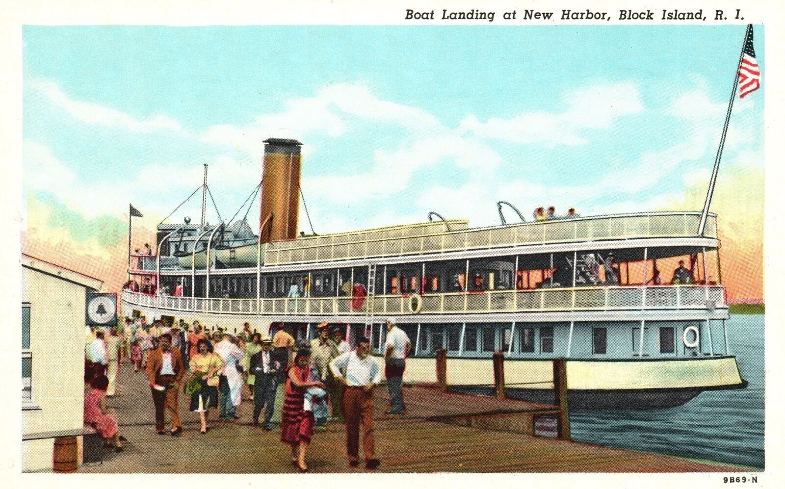 Vintage Postcard Boat Landing at New Harbor Seaside Blocks Island Rhode