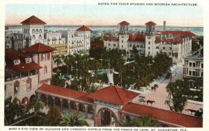 Vintage Postcard 1920's Bird's-eye View Alcazar & Cordova Hotels St Augustine FL