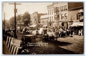 c1910's US Cavalry Wagons Main Street Sheppard Lowville NY RPPC Photo Postcard 