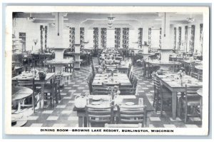 Burlington Wisconsin Postcard Dining Room Brown Lake Resort 1949 Vintage Antique