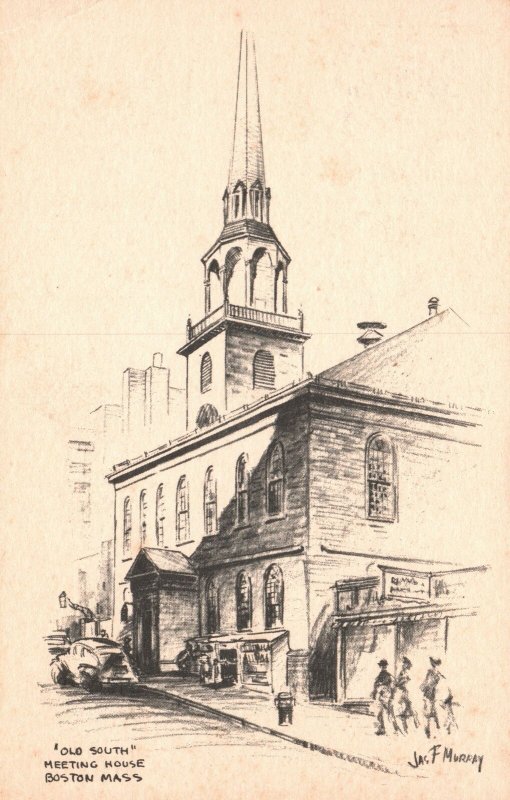 Vintage Postcard 1910's Old South Meeting House Boston Massachusetts Drawing Art 