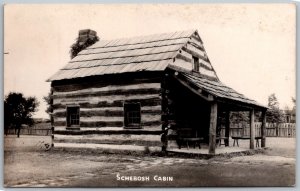 New Philadelphia Ohio 1945 RPPC Real Photo Postcard Schoenbrunn Village Cabin