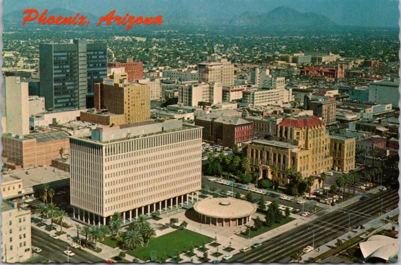 Phoenix Arizona AZ Birdseye Downtown City Hall Police Dept. Unused Postcard D35