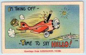 Greetings from LEXINGTON, Nebraska NE ~ Airplane Comic 1940s Dawson Co. Postcard