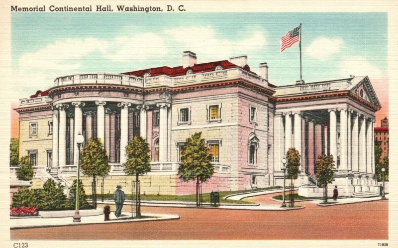 Vintage Postcard Memorial Continental Hall Washington DC White Marble Building 