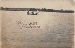 G35/ Bruce Lake Indiana RPPC Postcard c1910 Looking East Boat Fishing Men