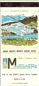 MONTMARTRE Hotel/Cabana Club Miami Beach Florida Vintage Matchbook Cover #2