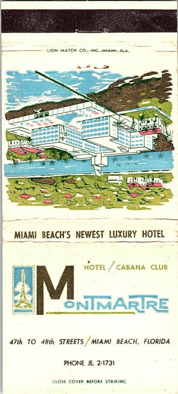 MONTMARTRE Hotel/Cabana Club Miami Beach Florida Vintage Matchbook Cover #2 