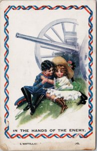 'In The Hands Of The Enemy' Young Woman Girl Soldier Cannon WW1 Postcard G91