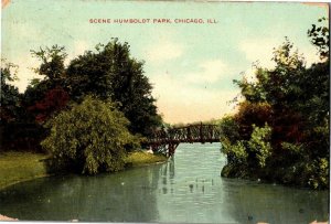 Footbridge Over Lake, Humboldt Park Chicago IL c1909 Vintage Postcard X34