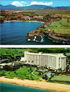 2~Chrome Postcards HI Hawaii KAUAI SURF HOTEL & MAUI SURF HOTEL Bird's Eye Views