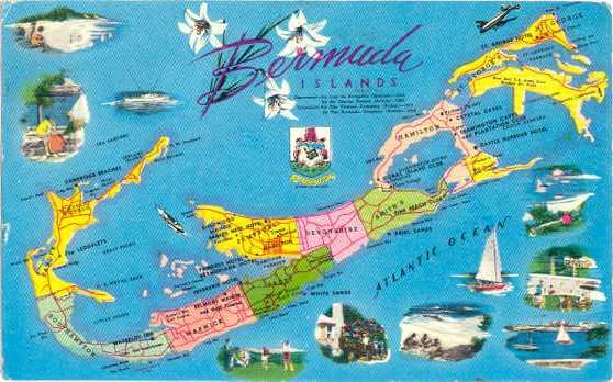 Bermuda Islands Map Card, 1965 Chrome