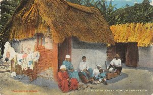 RESTING AFTER 5 DAYS ON BANANA FIELD BLACK AMERICANA JAMAICA POSTCARD (c. 1910)