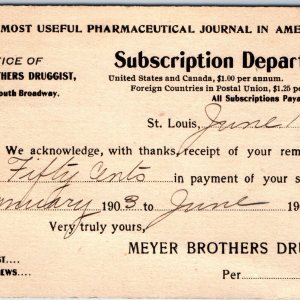 1903 Meyer Brothers Druggist Pharmaceutical Journal Subscription Post Card A74