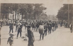 RPPC AEF MARCHING BAND LITTLE EGYPT ILLINOIS ? WW1 MILITARY REAL PHOTO POSTCARD