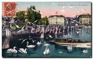 Old Postcard Geneve Mont Blanc Bridge