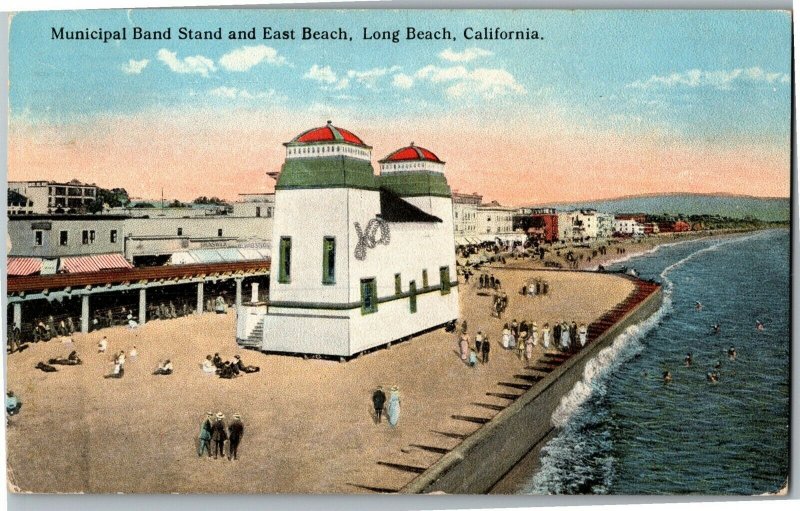 Municipal Band Stand and East Beach, Long Beach CA c1921 Vintage Postcard B61 