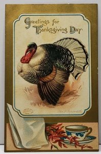 Clapsaddle Thanksgiving Day Greeting Turkey Golden Bronze Finish Postcard F12