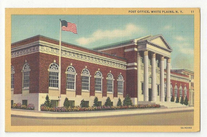 NY Post Office White Plains New York Vintage 1935 Curteich Linen Postcard