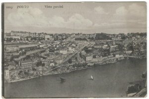 Postcard Portugal 1912 Porto Partial View Architecture River Ships Boats