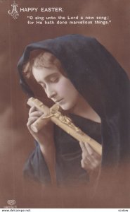 EASTER, 1900-10s; Woman holding Crucifix