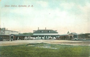 Rochester New Hampshire Union Station Undivided Back Postcard Horse Carriages