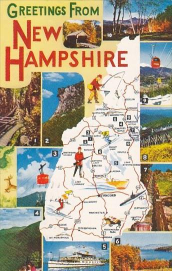 New Hampshire Greetings From Map Of New Hampshire 1963