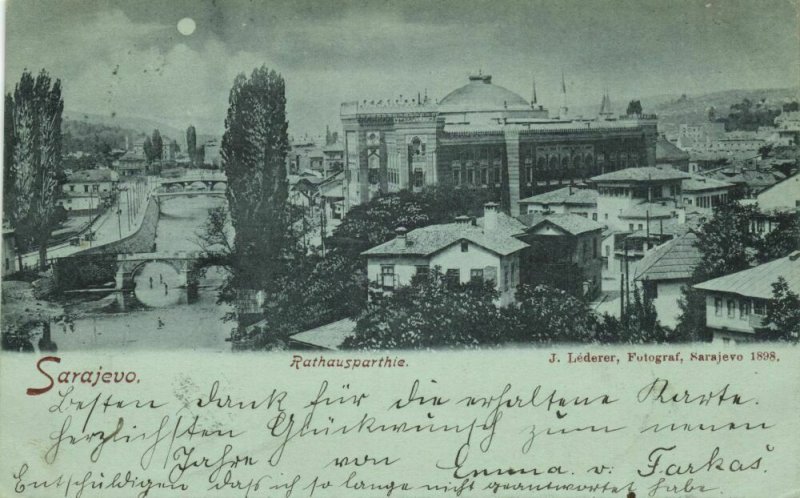 bosnia and herzegovina, SARAJEVO Сарајево, Town Hall by Night (1899) Postcard