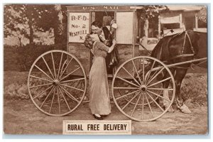 c1910's Couple Kissing Mailamn US Mail Rural Free Delivery Westville NJ Postcard