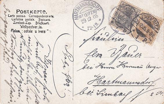 Tief im Bohmerwald 1905  Hartsmanndorf & Chemitz Cancels