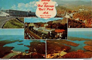 Arkansas Greetings From Hot Springs Showing Oaklawn Race Course Bath House Ro...