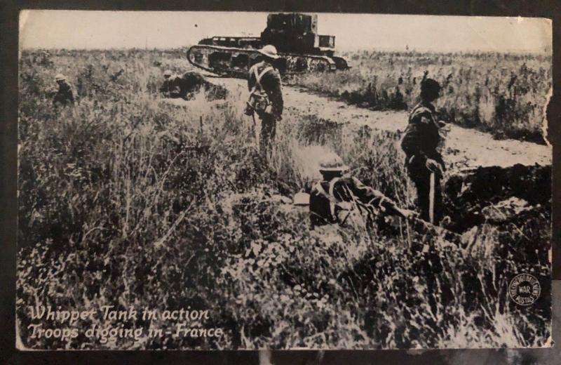 Mint Usa WW1 Real Picture Postcard RPPC Tank In Action Troops Digging France B