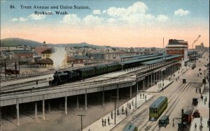 Spokane WA Trent Ave Union Station  RR Tracks Train 1900-20s Vintage Postcard