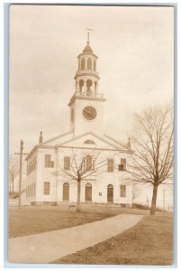 c1910's Church Clock Bell Tower Weathervane Reading MA RPPC Photo Postcard 