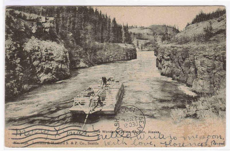 River Barge Raft Miles Canyon Alaska 1905 postcard