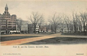 WORCESTER MA~FRONT STREET & THE COMMON-1900s A P LUNDBORG TINT PHOTO POSTCARD