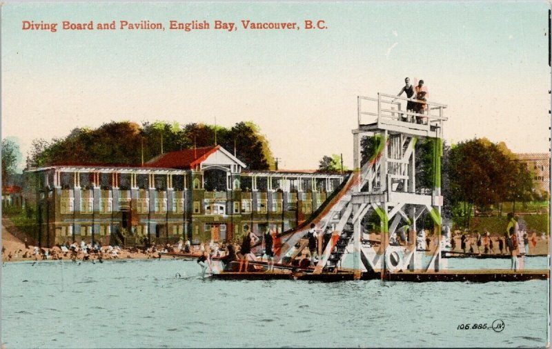 Vancouver BC Diving Board & Pavilion Slide English Bay Unused Postcard E79