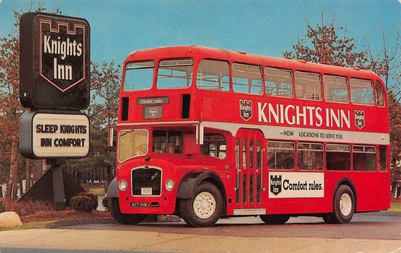 Roadside Advertising KNIGHTS INN MOTELS~1963 Bristol Double Decker Bus  Postcard