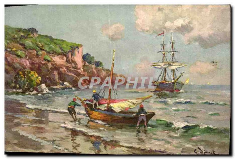Old Postcard Fantasy Illustrator Barques of the Mediterranean