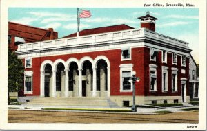 Linen Postcard Post Office in Greenville, Mississippi