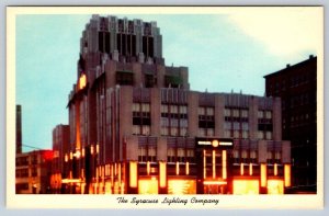 Syracuse Lighting Company At Night, Syracuse, New York, Vintage Chrome Postcard