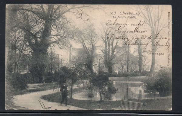 B & W PC Park Cherbourg France used to Canada 1906