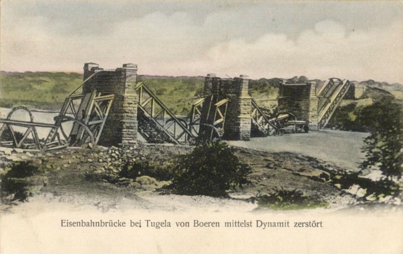 BOER WAR, Railway Bridge at Tugela with Dynamite destroyed by Boers (1900)