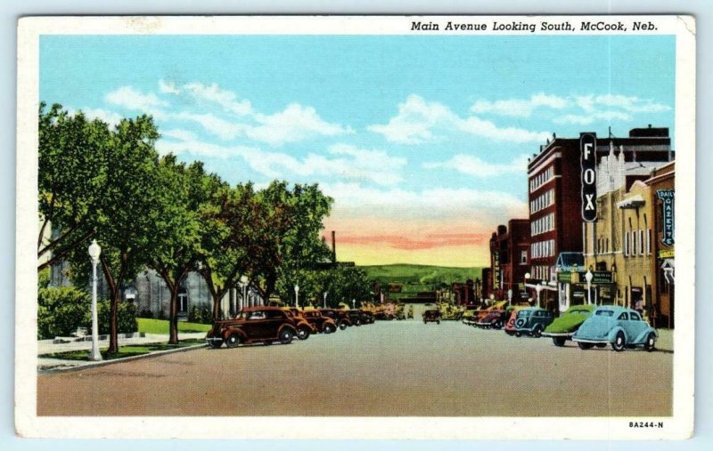 McCOOK, Nebraska NE ~ Street Scene MAIN AVENUE looking South 1940s Postcard 