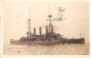 WWI Battleship USS Virginia Real Photo Vintage Postcard JE359083